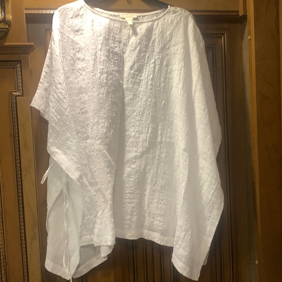 NWOT Eileen Fisher Linen Cotton Sheer Check Poncho Size S/M - Picture 5 of 12